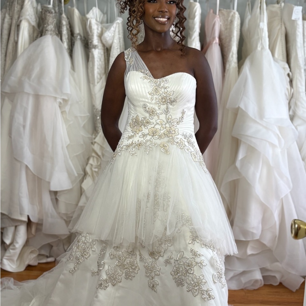Oleg Cassini White and Gold Wedding Dress